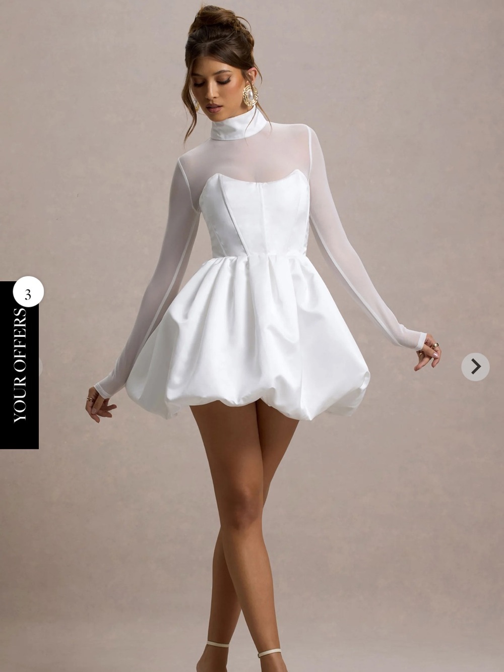 Club L London Ivory Mini Dress with Sheer Sleeves